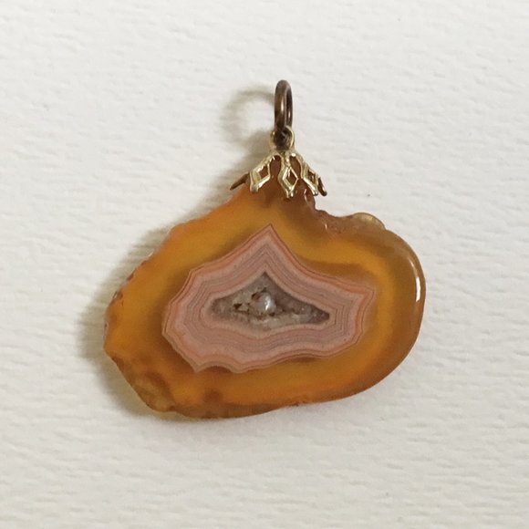 Orange Agate Stone Geode Slice Druzy Pendant - Picture 1 of 2